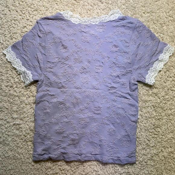 Out From Under Bella Seamless Knit Lace Trim Crop Tee Lavender XS/S NWT - Picture 4 of 7